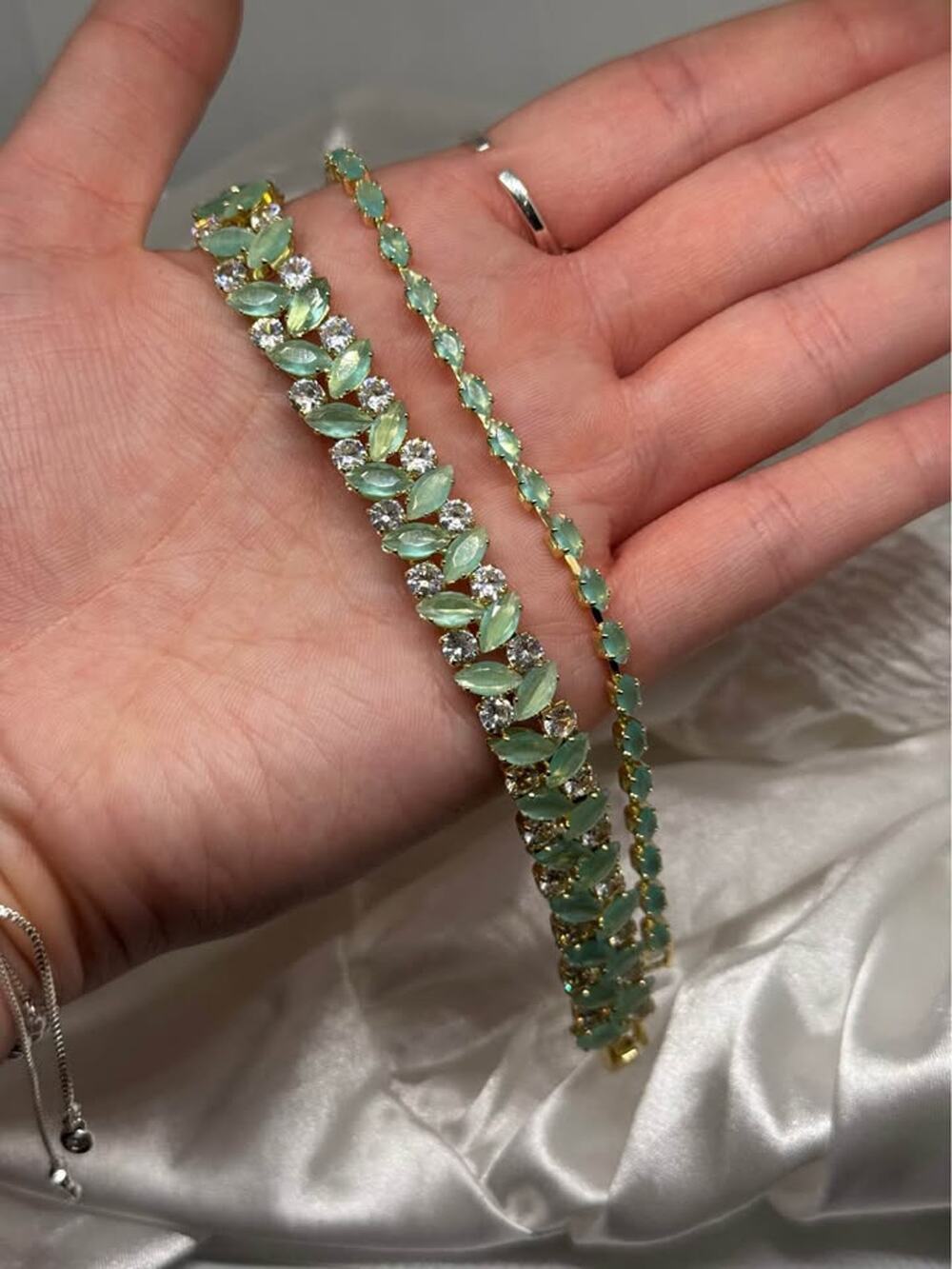 2pc Green Cat Eye Tennis Bracelet Set